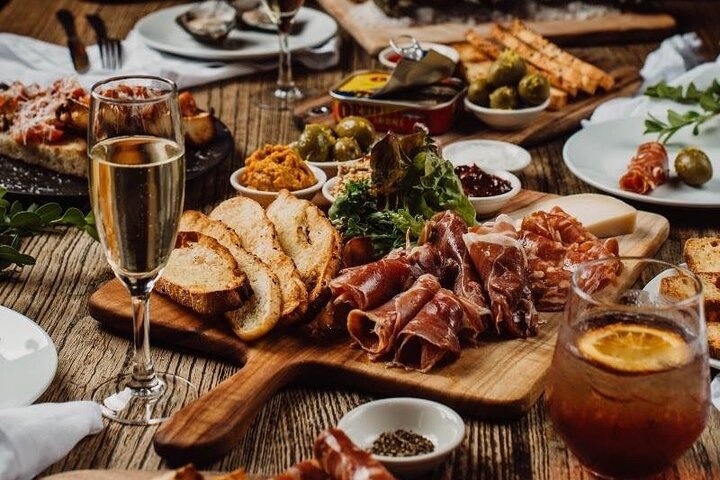 a table topped with plates of food on a plate